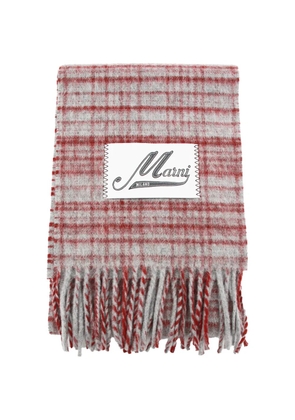 Marni check-pattern fringed scarf - Red