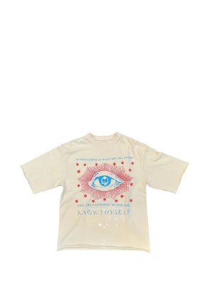 astrum Know Thyself graphic-print paint-splatter T-shirt - Neutrals