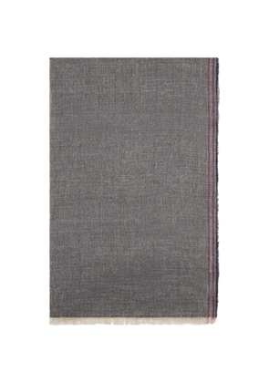 Brunello Cucinelli herringbone-pattern striped-edge scarf - Grey