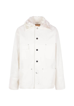 Plan C sequin-embellished floral-appliqué jacket - White