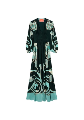 La DoubleJ Blooming Tulip Placée dark green in crepe de chine Long Camerino dress