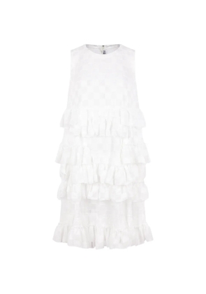 Comme Des Garçons check-pattern ruffled mini dress - White