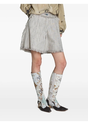 YANGKEHAN striped frayed shorts - White