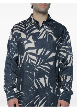 Emporio Armani leaf-print long-sleeve shirt - Blue