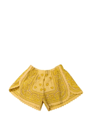 orsina bandana-print scalloped-edge shorts - Yellow