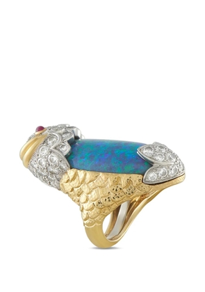 David Webb opal and diamond fish ring - Gold