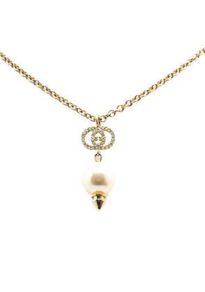 Gucci Pre-Owned 1990-2024 Gold Plated GG Faux Pearl Drop Pendant costume necklace