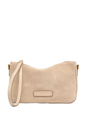 GIANNI CHIARINI small Nora logo-plaque suede clutch bag - Neutrals