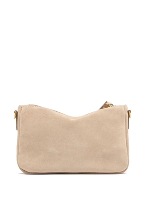 GIANNI CHIARINI small Nora logo-plaque suede clutch bag - Neutrals