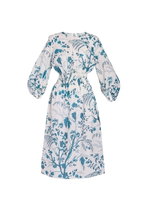 ERDEM botanical-print shirred-waist midi dress - White