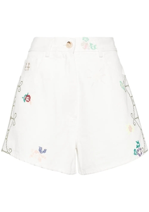 Forte Forte floral-embroidered denim shorts - White