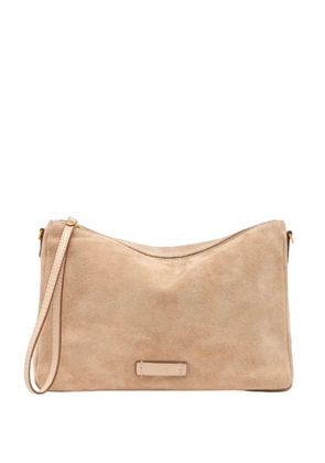 GIANNI CHIARINI medium Nora suede logo-plaque clutch bag - Neutrals