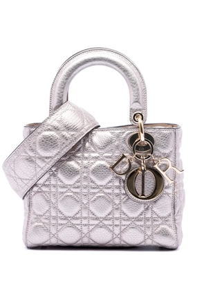 Christian Dior Pre-Owned 2017 Small Metallic Grained Calfskin Cannage Supple Lady Dior satchel - Silver