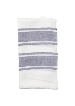 Brunello Cucinelli striped frayed-edge linen scarf - White