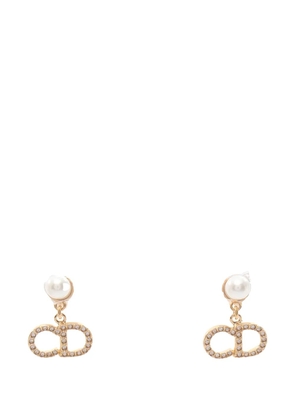 Christian Dior Pre-Owned 2010-2026 Gold Plated Faux Pearl and Strass CD Logo Drop Tribales Push Back Earrings costume earrings