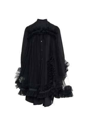 Noir Kei Ninomiya ruffled tulle-overlay blouse - Black