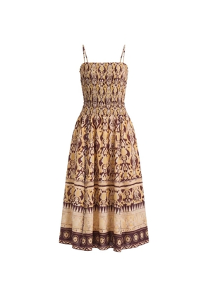 Maria Cher abstract-print smocked midi dress - Neutrals