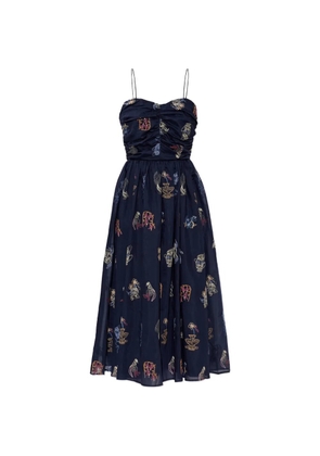 MUNTHE Nova embroidered ruched-bodice midi dress - Blue