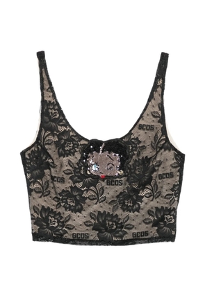 GCDS x Betty Boop sequin-embellished lace top - Black