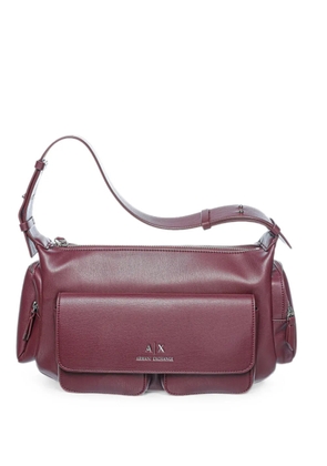 Armani Exchange large logo-plaque multi-pocket shoulder bag - Red