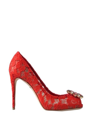 Dolce & Gabbana Taormina Lace crystal-embellished peep-toe pumps - Red