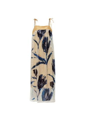 MUNTHE Nara sequin-embellished floral-print midi dress - Neutrals