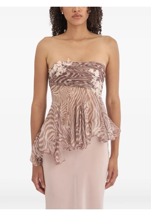 Stolen Stores zebra-print floral-appliqué tube top - Brown