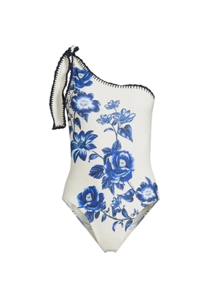 FARM Rio floral-print one-shoulder swimsuit - White