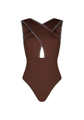 KIÓHNE Coral hand-embroidered swimsuit - Brown