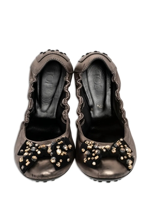 Tod's Vintage crystal-embellished bow ballet flats - Grey