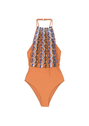 Água de Coco macramé-detail swimsuit - Brown