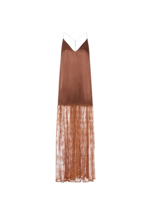 THE NINA STUDIO lace-insert silk dress - Brown