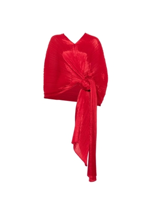 Pleats Please Issey Miyake pleated V-neck blouse - Red