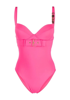 Moschino logo plaque belted swimsuit - Pink