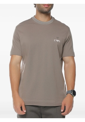 Emporio Armani logo-patch ribbed-trim T-shirt - Brown
