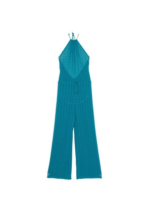 Fisico crochet-knit halterneck jumpsuit - Blue