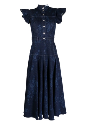 ERDEM ruffle-detail denim midi dress - Blue