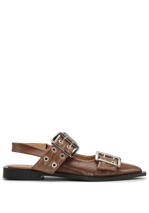 GANNI buckle-strap slingback ballerina shoes - Brown