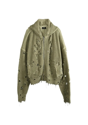 THUG CLUB distressed zip-up hoodie - Neutrals