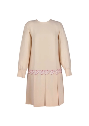 Vintage 1960-1970s embroidered-detail pleated wool midi dress - Neutrals