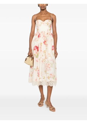 ZIMMERMANN floral-print lace-trim dress - Neutrals