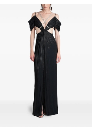 Costarellos crystal-embellished pleated maxi dress - Black