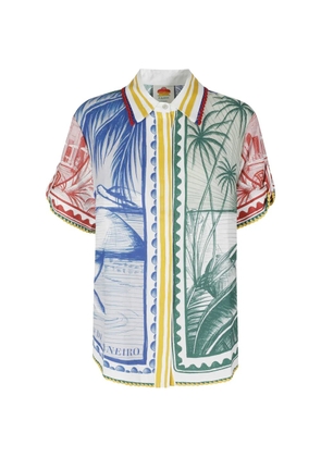 FARM Rio graphic-print crochet-trim shirt - White