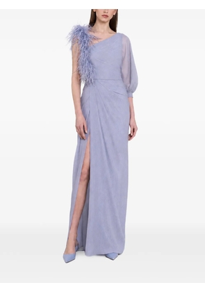Gemy Maalouf feather-trim asymmetrical dress - Blue