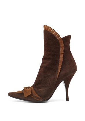 Casadei Vintage bow-detail ruffle-trim ankle boots - Brown
