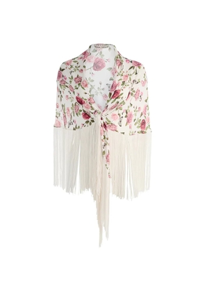 alice + olivia Mesha floral-print fringed scarf - White