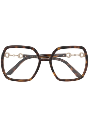 Gucci Eyewear Horsebit-detail oversized glasses - Brown
