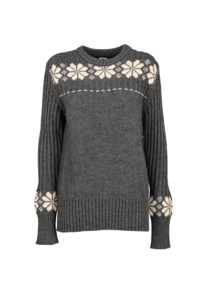 Yohji Yamamoto Pre-Owned floral-intarsia ribbed-sleeve sweater - Grey