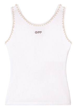Off-White pearl-embellished ribbed tank top