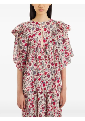 Antik Batik Annie floral-print ruffled blouse - Red